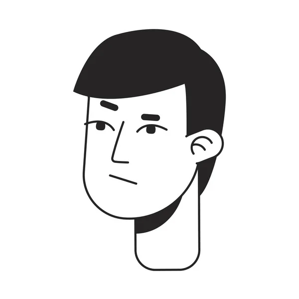 Displeased Young Asian Man Monochrome Flat Linear Character Head Grumpy — Stock Vector
