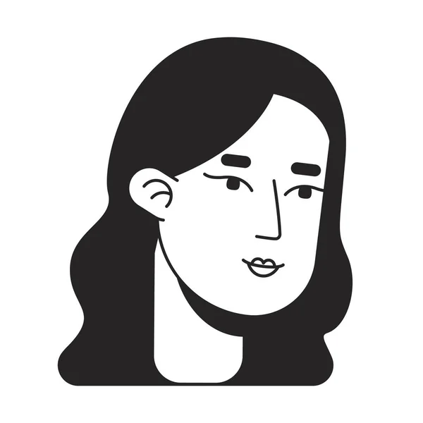 多毛的年轻成年女子单色扁平线头 头发卷曲的布鲁内特女孩 可编辑的轮廓手绘人脸图标 用于动画的2D卡通点矢量动画插图 — 图库矢量图片