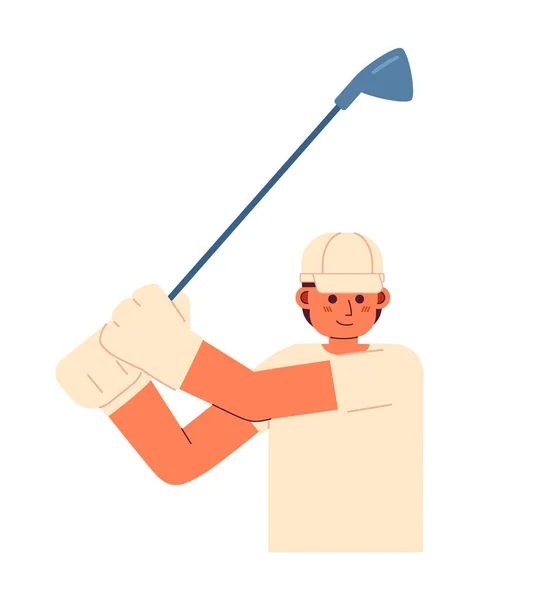Young Adult Man Golfer Swinging Stick Semi Flat Colorful Vector — Stock Vector
