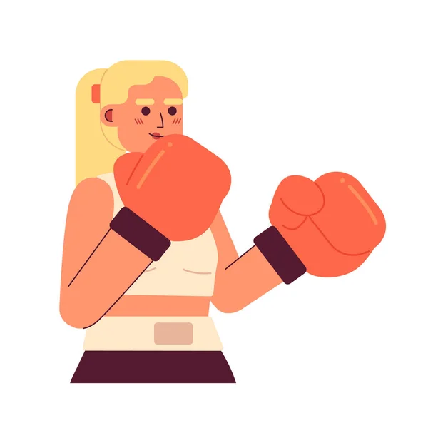 Boxe Donna Formazione Semi Piatta Personaggio Vettore Colorato Kickboxing Fitness — Vettoriale Stock