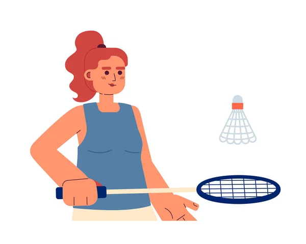 女子西班牙选手在羽毛球训练半平彩色矢量字符 带网球拍的女运动员可编辑的半身白种人 用于网页平面设计的简单卡通画 — 图库矢量图片