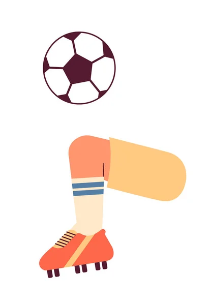 サッカーボールジャグル半フラットカラフルなベクトル第一ビュー脚 訓練キャンプだ 楽しいゲーム サッカードリル練習 白の編集可能なクローズアップPov ウェブグラフィックデザインのためのシンプルな漫画のスポットイラスト — ストックベクタ