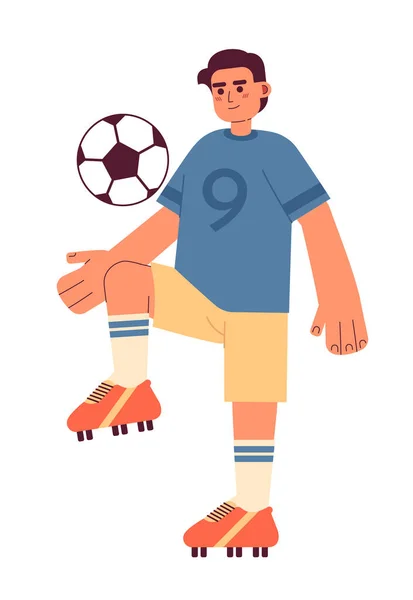 Junge Brasilianische Fußballer Kicken Fußball Halb Flach Bunten Vektorcharakter Männlicher — Stockvektor