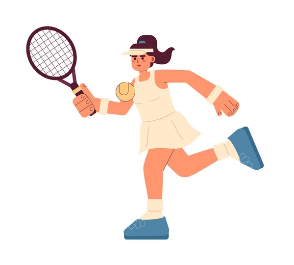 女子网球运动员半平面彩色矢量人物 个人运动 职业运动员与球拍 可编辑的全身白种人 用于网页平面设计的简单卡通画 — 图库矢量图片