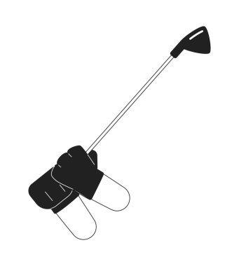 Golfçü elleri golf sopasıyla sallanırken tek renkli düz vektör ilk elden görülüyor. Golf sopası. Golf oynuyordum. Düzenlenebilir ince çizgi beyaz üzerine yakın çekim pov. Web grafik tasarımı için basit bw çizgi film nokta resmi