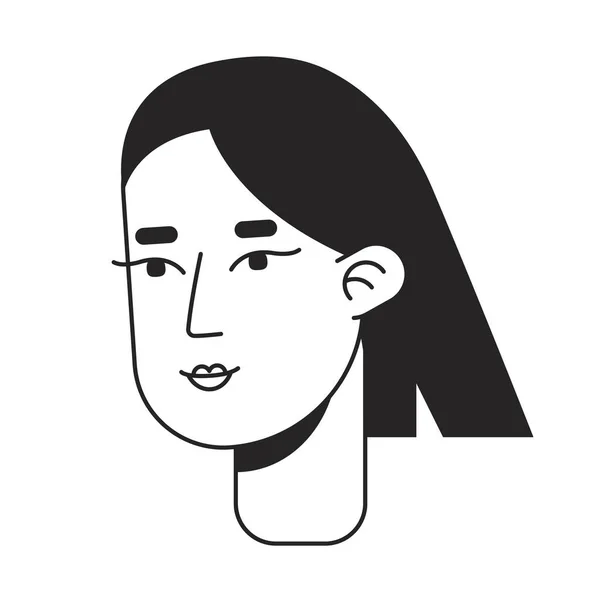 笑着年轻的亚洲女人 下巴长 头发单色 直线头 可编辑的轮廓手绘人脸图标 用于动画的2D卡通点矢量动画插图 — 图库矢量图片