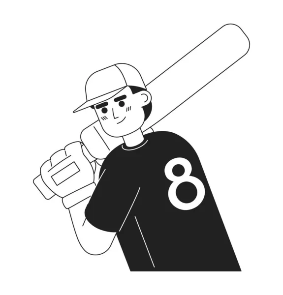 Männliche Softballspieler Greifen Baseballschläger Monochromen Flachen Vektor Charakter Rechtshänder Teig — Stockvektor