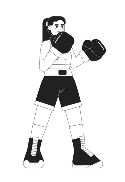 Kickboxing Jovem Mulher Monocromática Caráter Vetorial Plana Menina Caucasiana Usando — Vetor de Stock