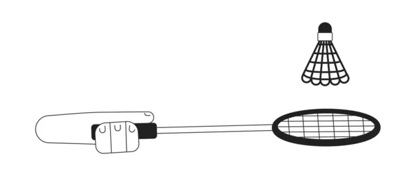 Hitting Shuttlecock Badminton Racquet Monochromatic Flat Vector First View Hand — Stock Vector