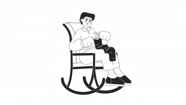 Animacja Babci Drutach Animowane Izolowane Siwe Włosy Babcia Bujanym Fotelu — Wideo stockowe