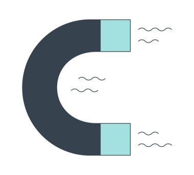 Mıknatıs düz çizgi renkli izole vektör nesnesini çekiyor. Manyetik çekim. Kurşun mıknatıs. Beyaz arkaplanda düzenlenebilir resim. Web tasarımı için basit ana hatlı karikatür nokta çizimi