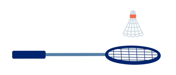 Badminton Raquete Shuttlecock Semi Plana Cor Objeto Vetor Equipamento Desportivo — Vetor de Stock