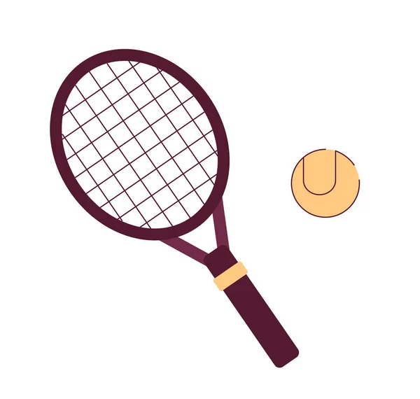 Tennisschläger Mit Ball Semiflachen Farbvektorobjekt Tennisturnier Aktiver Lebensstil Editierbares Cartoon — Stockvektor