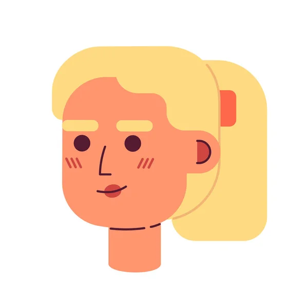 Young Adult Blonde Woman Ponytail Semi Flat Vector Character Head — Stock Vector