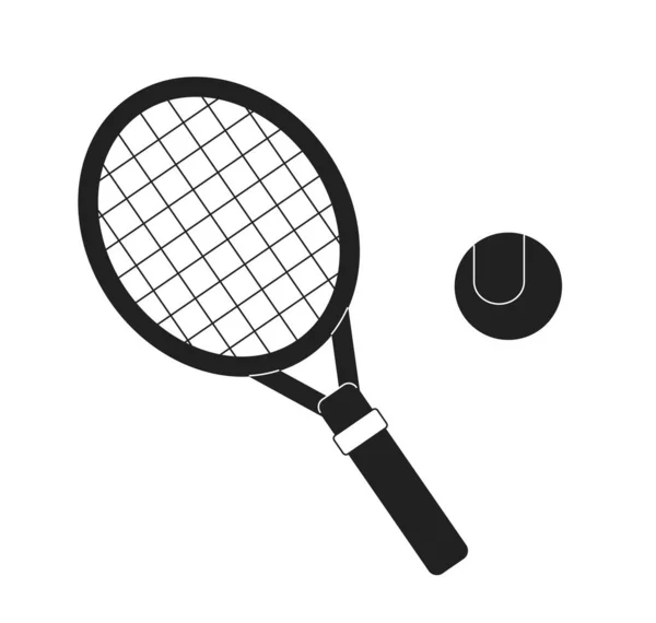 ボールモノクロフラットベクトルオブジェクト付きテニスラケット テニストーナメントをする 編集可能な黒と白の細い線のアイコン ウェブグラフィックデザインのためのシンプルな漫画クリップアートスポットイラスト — ストックベクタ