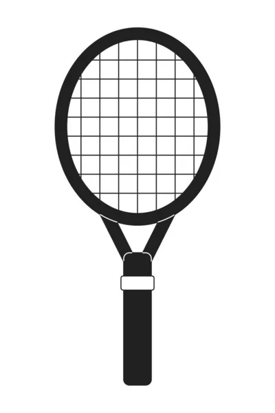 テニスラケットモノクロフラットベクトルオブジェクト 木製の機器 テニスラケット 夏のスポーツ 編集可能な黒と白の細い線のアイコン ウェブグラフィックデザインのためのシンプルな漫画クリップアートスポットイラスト — ストックベクタ