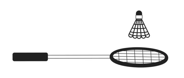 Badminton Racket Och Skyttel Monokrom Platt Vektor Objekt Badminton Sportutrustning — Stock vektor