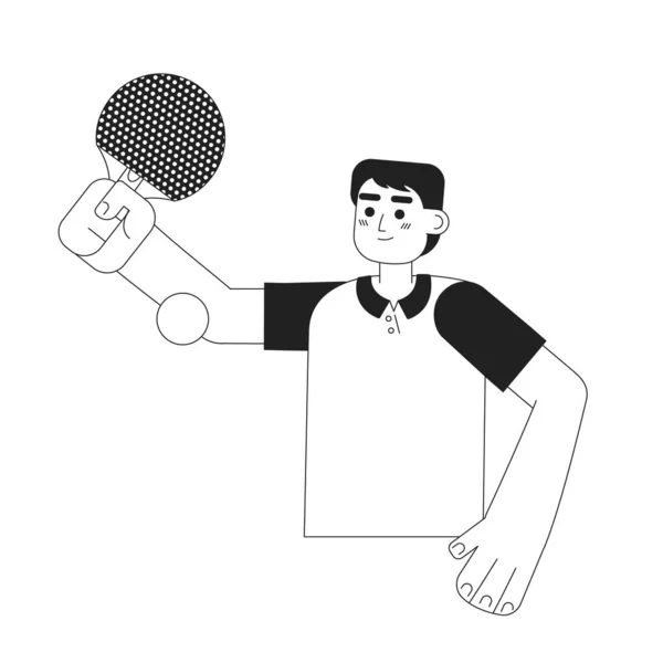 Joueur Ping Pong Frappant Balle Avec Pagaie Monochromatique Personnage Vecteur — Image vectorielle