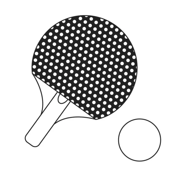 乒乓球桨与球单色平面矢量物体 带乒乓球的橡胶球拍 可编辑的黑白细线图标 用于网页平面设计的简单卡通剪贴画 — 图库矢量图片
