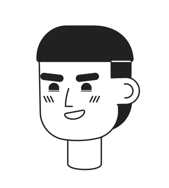 ボールヘアカットモノクロームフラット線形文字頭でヒスパニック男を喫煙 キノコは髪を切った 編集可能なアウトラインハンドは 人間の顔のアイコンを描いた 2D漫画スポットベクトルアバターイラストForアニメーション — ストックベクタ