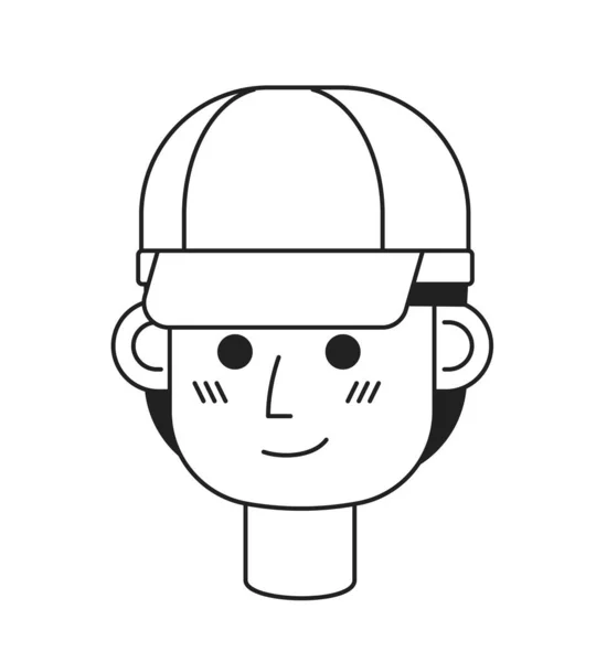 Golf Professional Wearing White Cap Monochrome Flat Linear Character Head — Stock Vector