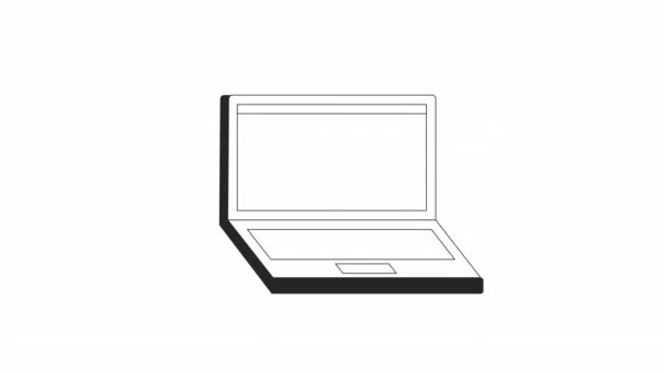 Animierter Laptop Mit Leerem Bildschirm Schwarz Weiße Dünne Linie Symbol — Stockvideo
