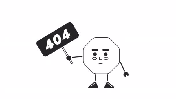 10月はBw 404サインアニメーションを保持しています アニメの長方形のナッツの小さな男 アルファチャンネル透明度のある空の状態4Kビデオコンセプト映像 Web UiデザインのためのMonochromaticエラーフラッシュメッセージ — ストック動画