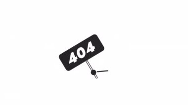 BW 404 hata işareti animasyonu bekletiliyor. Tamir işleri. Alan hatası. Boş eyalet 4K video konsept görüntüleri alfa kanal şeffaflığı ile. Web sayfası için tek renkli hata flaş iletisi bulunamadı, UI tasarımı