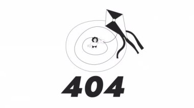Uçurtma uçuran kız 404 animasyonu. Piknik yerinde duran animasyon genç kadın. Boş eyalet 4K video konsept görüntüleri, alfa kanalı şeffaf. Web UI tasarımı için tek renk hatası flaş iletisi