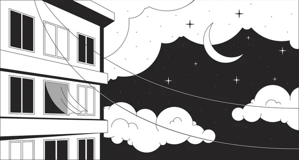 Fenster Wohnhaus Nacht Schwarz Weiß Chill Tapete Mondschein Nachthimmel Wohn — Stockvektor