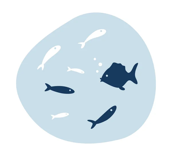 Deniz Altı Kavramsal Kahraman Imajı Sudaki Balık Sürüsü Deniz Canlıları — Stok Vektör