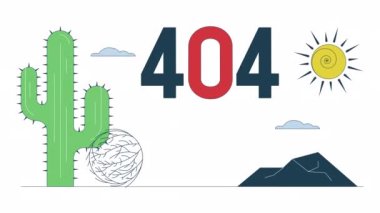Çöl arazisi 404 hata animasyonu. Tumbleweed yolda. Boş eyalet 4K video konsept görüntüleri alfa kanal şeffaflığı ile. Kullanıcı Arayüzü, UX web tasarımı için özet renk sayfası bulunamadı