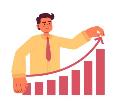 İş büyümesi düz konsept vektör nokta çizimi. Web UI tasarımı için beyaz üzerine 2D karikatür karakteri. Verimliliği arttırır. Kâr, satış artışı çizelgesi düzenlenebilir yaratıcı kahraman imajı