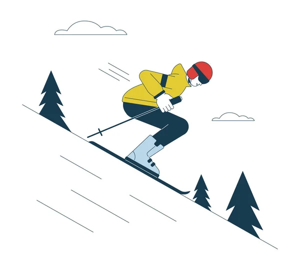 滑行下坡平面直线矢量点画 为Webui的设计 更自由地将滑雪板贴在白色的2D卡通人物轮廓上 滑雪场可编辑的孤立的五彩斑斓的英雄形象 — 图库矢量图片