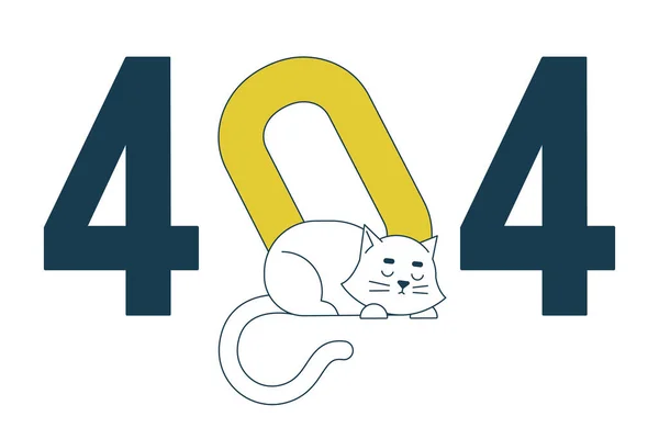 Sleeping White Cat Error 404 Messaggio Flash Numero Zero Inclinato — Vettoriale Stock