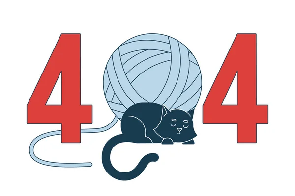 Kara Kedi Iplik Topu Hatası 404 Flaş Mesajıyla Uyuyor Dinlenen — Stok Vektör