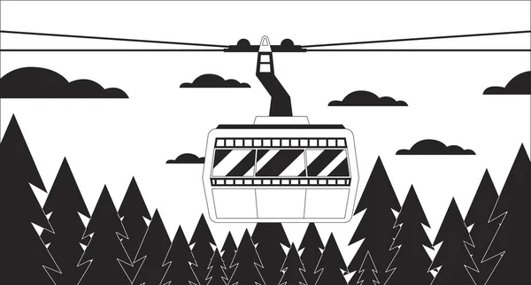 Cabin Ropeway Forest Skyline Black White Chill Wallpaper Cableway Cloudy — Stock Vector