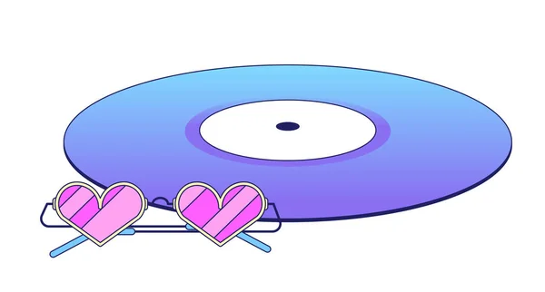 Kompaktní Disk Srdcem Tvaru Brýle Ploché Vektorové Kreslené Ikony Vinylová — Stockový vektor