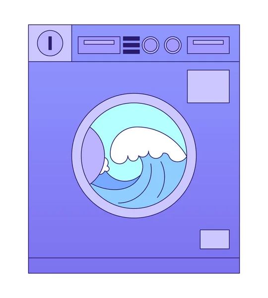 Lavadora Monedas Con Ondas Oceánicas Vector Plano Icono Dibujos Animados — Vector de stock