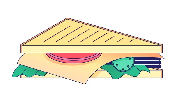 Sandwich Formaggio Prosciutto Piatto Icona Del Fumetto Vettore Colazione Pane — Vettoriale Stock