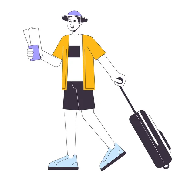 Going Vacation Flat Line Vector Spot Illustration Asian Traveler Carrying — Stock Vector