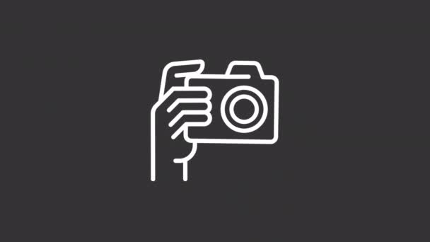 Câmera Animada Mão Ícone Branco Tirando Animação Linha Fotos Botão — Vídeo de Stock