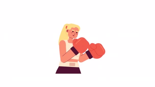 Geanimeerde Bokser Cardio Stoot Vrouwelijk Kickboksen Training Hard Sportschool Geïsoleerde — Stockvideo