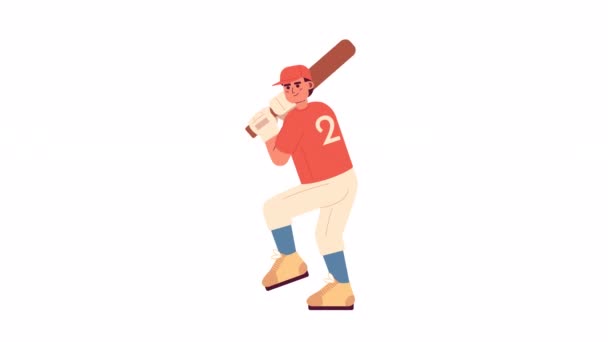 Animowany Kij Baseballowy Młody Biały Mężczyzna Pałkarz Pozycji Nietoperza Izolowane — Wideo stockowe
