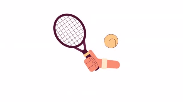 Animated Tennis Racket Ball Hand Holding Racquet Tennis Ball Movement — Stock Video