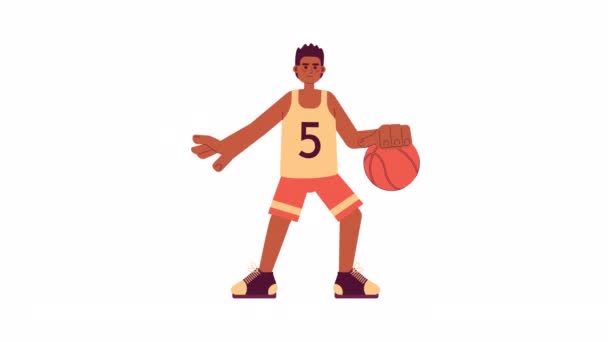 Анимированный Баскетболист Африканский Американский Спортсмен Дриблинг Баскетбол Изолированные Анимации Мультфильм — стоковое видео