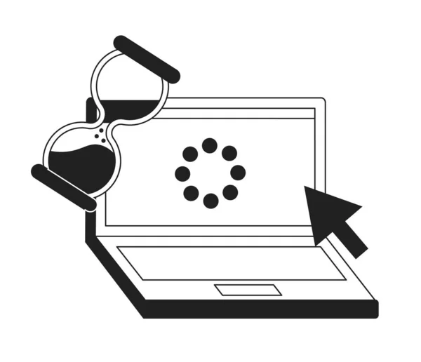 Carregando Notebook Monocromático Conceito Vetor Spot Ilustração Laptop Com Ampulheta — Vetor de Stock