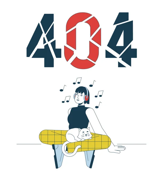 Musik Lyssna Fel 404 Flash Meddelande Asiatiska Hörlurar Flicka Med — Stock vektor
