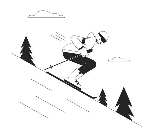 Skilaufen Abwärts Vektor Spot Illustration Freeskier Hält Skistöcke Cartoon Flache — Stockvektor