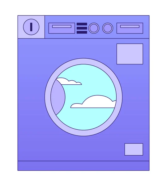 旧式洗衣店配备云天平面卡通图标 杂志插画 色彩斑斓的物体被白色隔开了 可编辑2D简图 平面设计 — 图库矢量图片